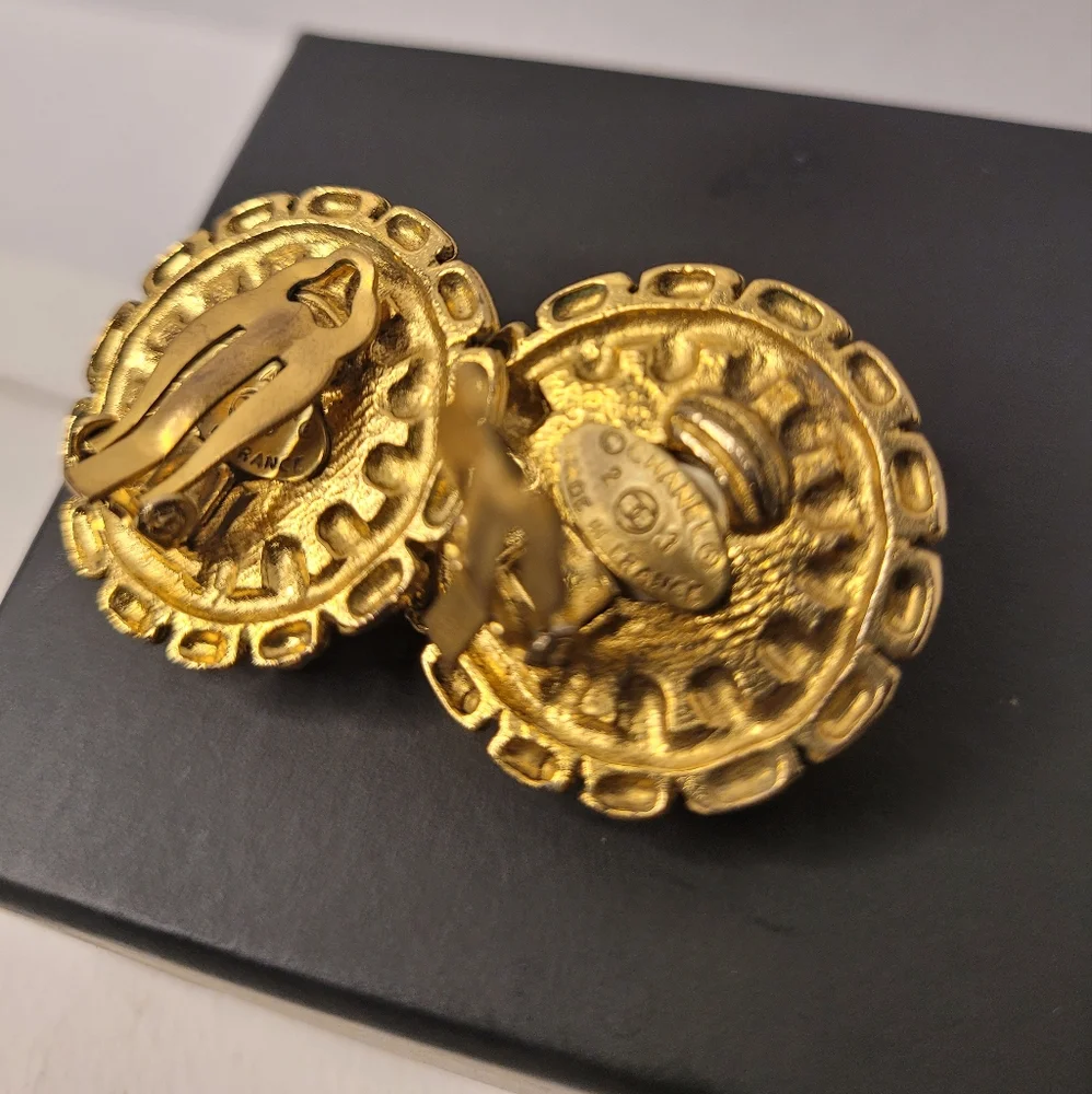 Chanel Gold-Tone Vintage Faux Pearl Clip Earrings